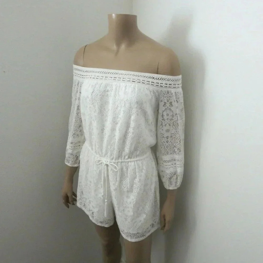 NWT Hollister Lace Overlay Off Shoulder Romper - Picture 3 of 5